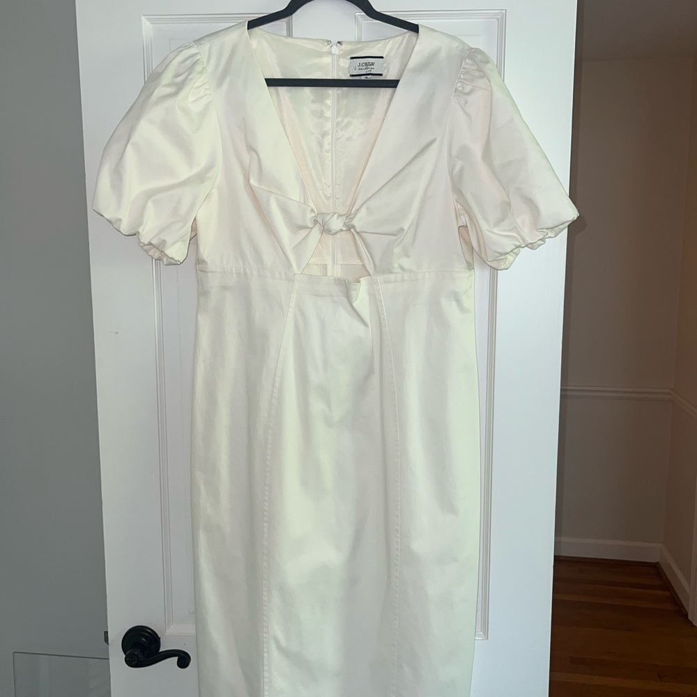 J.Crew Collection Women Cutout Puff-Sleeve Cotton Ivory White Dress Sz 16 - Picture 6 of 14